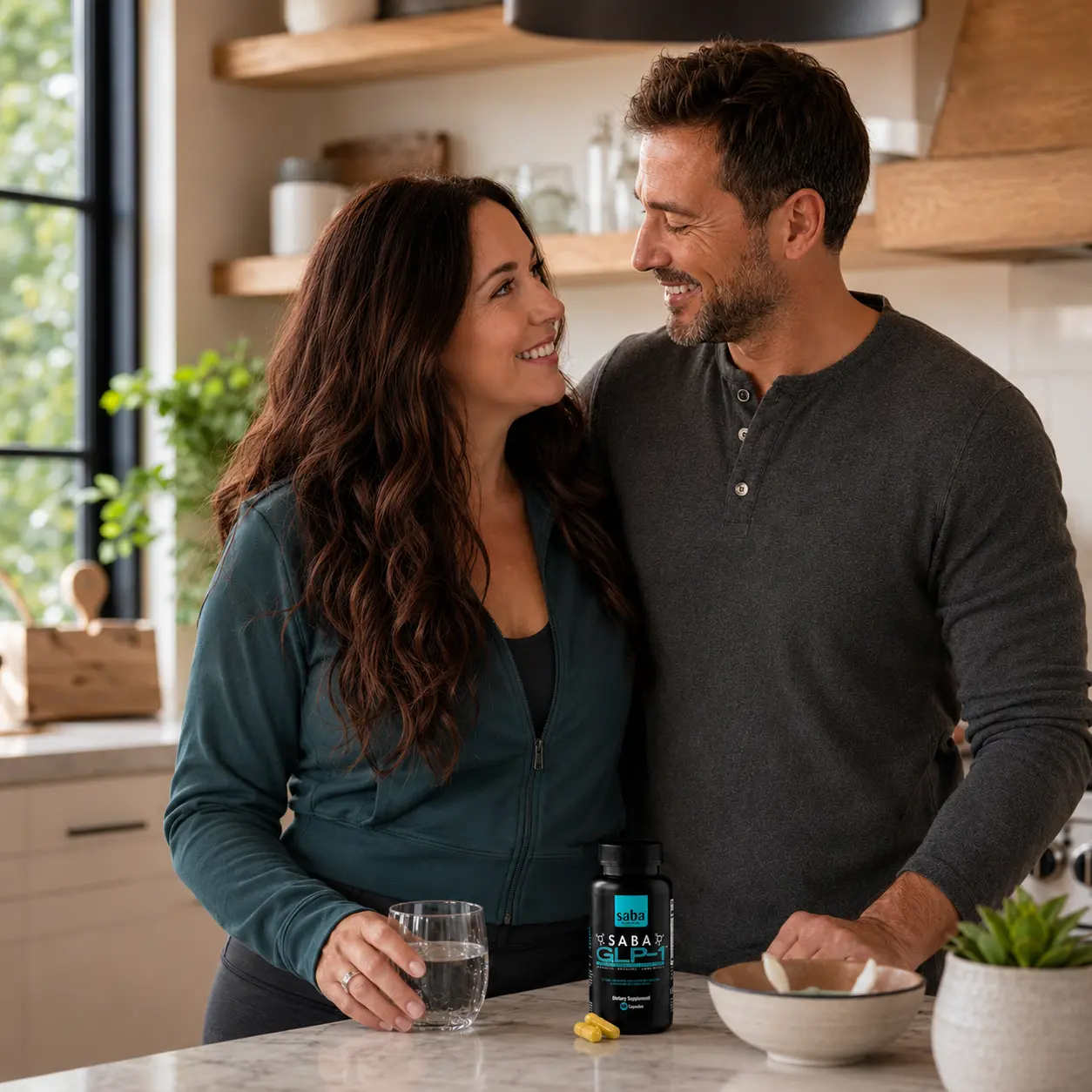 A couple sharing an everyday Saba wellness moment with Saba GLP-1.