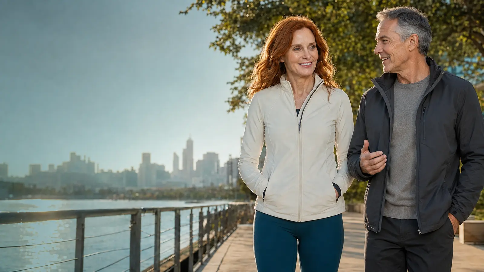 Katie and her partner enjoying an active outdoor wellness moment.